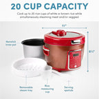 Cool Touch Rice Cooker with Glass Lid, Food Steamer, Slow Cooker, Multicooker with 11 Preset Functions, Steam Tray, Measuring Cup, Rice Spatula, 20 Cups (Cooked)