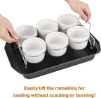 Creme Brulee Making Set - 6 Porcelain Ramekins 6 oz, 304 Stainless Steel Lifting Rack, 9" X 13" Bottom Pan