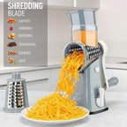 Zulay Kitchen Rotary Cheese Grater 5 Blade Cheese Shredder - Manual Hand Crank Cheese Grater With Reinforced Suction & 5 Interchangeable Drums - Easy to Use, Vegetable Chopper Round Mandoline Slicer