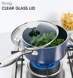 MICHELANGELO Sauce Pan Sets, Ceramic Saucepans with Lids, 1Qt & 2Qt & 3Qt Sauce Pans with Lid, Nonstick Saucepan Set, Small Pot with Stainless Steel Handle, Oven Safe, Blue