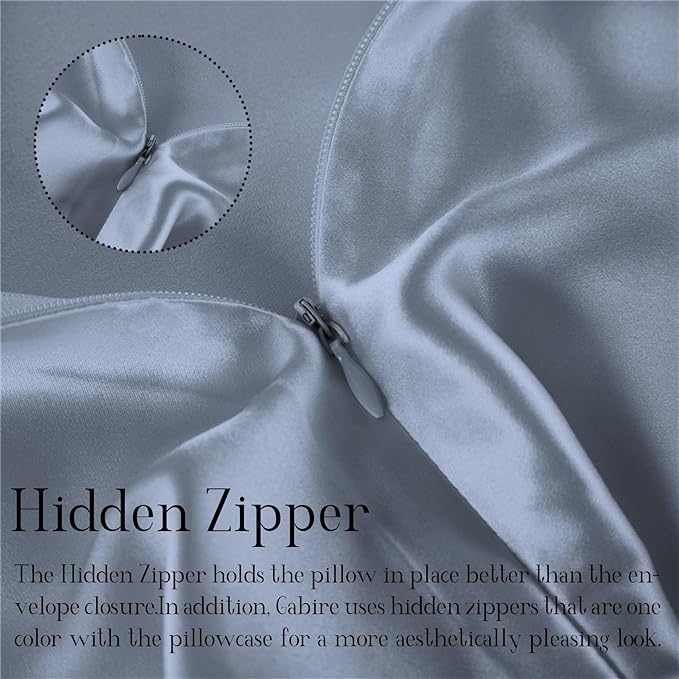 Mulberry Silk Pillowcases Set of 2, Both Sides Real Silk Pillow Covers for Hair and Skin Prevent Acne Pillowcase Organic Silk Pillowcase 2 Pack with Hidden Zipper, Dusty Blue, King (20"×36")