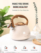BELANKO 2.7 Quart Tea Kettle for Stovetops - Food Grade Stainless Steel Teapot with Loud Whistle, Cool-Touch Wood Pattern Handle, Rust-Resistant Whistling Kettle - Starry Cream