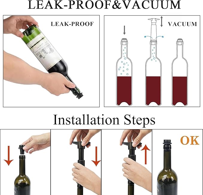 Wine Stoppers Vacuum with Pump, Keep Wine Fresh for up to 7 Days -1 Pump 8 Stopper, Wine Pump and Wine Vacuum Stopper, Reusable for Wine Saver, Wine Stoppers for Wine Bottles