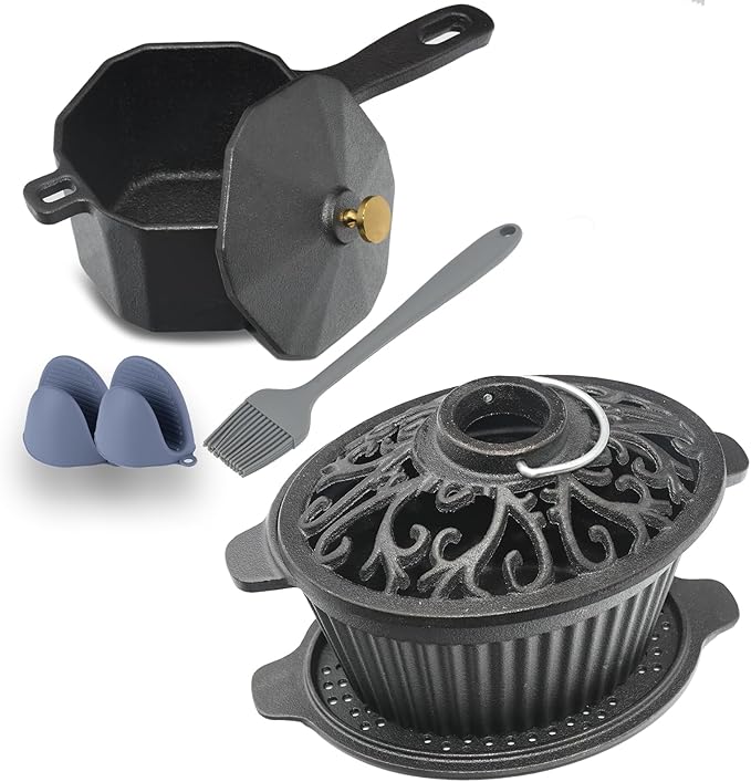 Cast iron Humidifier Seasonal Wood Stove Steamer with Sauce Pot, Camping Grill Essential, Non-Toxic Cast Iron Kitchenware for Indoor/Outdoor Use
