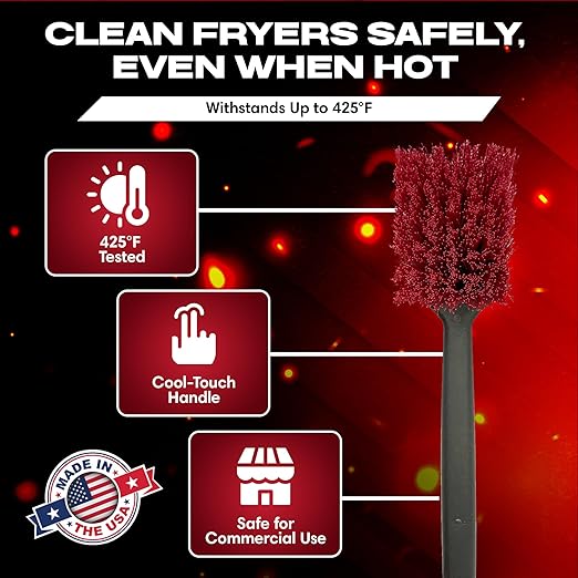 20" Deep Fryer Cleaning Brush by FryOilSaver Co., Up to 425F High Heat Resistant Pot Cleaning Brush for Kitchen Deep Fryers, Griddle, Grills, Ovens & Waffle Maker for Food Service & Restaurant - 90049