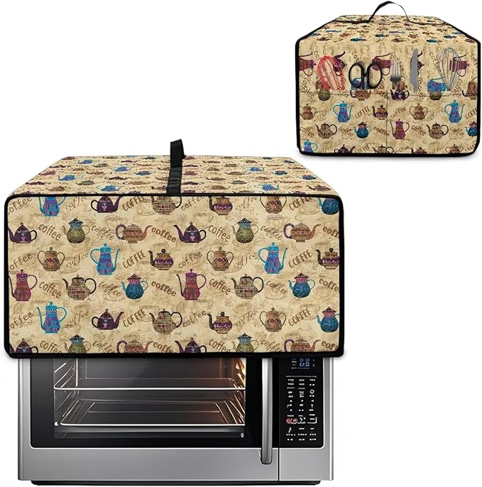 Coffee Kettle Print Toaster Oven Dust Cover, Fingerprint Protectors and Greasy Protection Machine Washable Universal Toaster Oven Protector for Kitchen, (Small-14.5*18.46*9 inches)