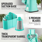 Zulay Kitchen Rotary Cheese Grater 5 Blade Cheese Shredder - Manual Hand Crank Cheese Grater With Reinforced Suction & 5 Interchangeable Drums - Easy to Use, Vegetable Chopper Round Mandoline Slicer