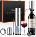 Electric Wine Bottle Opener Set, with Luxurious Wooden Gift Box, 2-in-1 Electric Decanter Wine Aerator & Dispenser, Vacuum Stopper, Foil Cutter, Automatic Wine Opener for Wine Lovers Home Bar