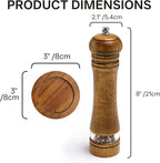 Wood Salt and Pepper Grinder, Salt Grinder and Pepper Mill, Oak Wood Shakers with Adjustable Ceramic Grinders (8″ - 1 Pack with Tray)