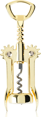 Viski Winged Corkscrew Wine Bottle Opener, Gold Plated Finish, Non-stick Coated Worm, 9.25"