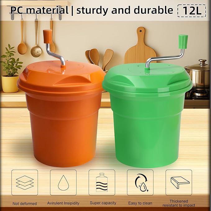 2.5 Gallon Salad Spinner,Large Capacity Vegetable Friuts Salad Dryer,Commercial Manual Salad Mixer for Restaurants Kitchen & Catering,Green & Orange. (Green, 2.5 Gallon)