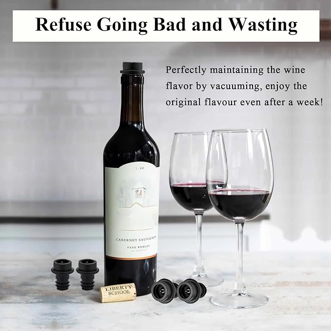 Wine Stoppers Vacuum with Pump, Keep Wine Fresh for up to 7 Days -1 Pump 8 Stopper, Wine Pump and Wine Vacuum Stopper, Reusable for Wine Saver, Wine Stoppers for Wine Bottles
