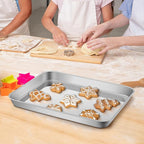 P&P CHEF 10.4 x 8 x 1 Inch Toaster Oven Pan with Grid Rack and Silicone Mat, Stainless Steel Toaster Oven Tray Baking Pan with Cooling Roasting Rack, Dishwasher Safe (3Pcs)