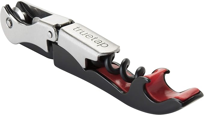 True Jetsetter TSA Compliant Double Hinged Waiters Corkscrew Wine Opener, Durable Stainless Steel with Built-in Bottle Opener and Foil Cutter for Travel, Outdoor Adventures, Home Bar, Set of 1, Black