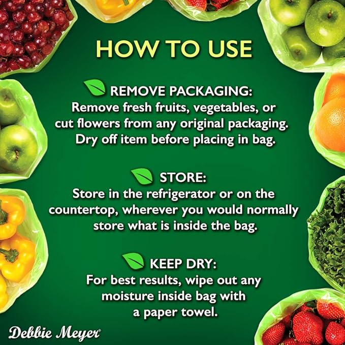 Debbie Meyer, GreenBags 32-Pack (16M, 8L, 8XL) | Reusable Storage Bags Keeps Fruit, Vegetables, Produce, Cut Flowers Fresh Longer, Kitchen & Fridge Preservation Solution, BPA Free, Made in the USA