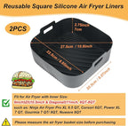 BYKITCHEN 9 Inch Square Silicone Air Fryer Liners for 6 to 8QT, Set of 2, Reusable Silicone Airfryer Tray Insert, Air Fryer Accessories for Corsori 6QT, Ninja Airfryer Pro XL 6.5QT, Gourmia & More