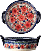Vintage Style Cherry Blossom Flowers Pottery Bakeware Ceramic Casserole Dish Baking Pan Lasagna Pans Baking Dish with Handles for Oven to Table-1 PCS, 32 oz