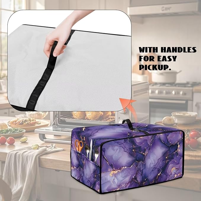 Marble Print Toaster Oven Cover for Kitchen Counter, Heavy Duty Heat-resistant Dust-proof Cover for Microwave Oven, Fit Most Small Appliance, Purple (Medium-16.1 * 19.71 * 10 inches)