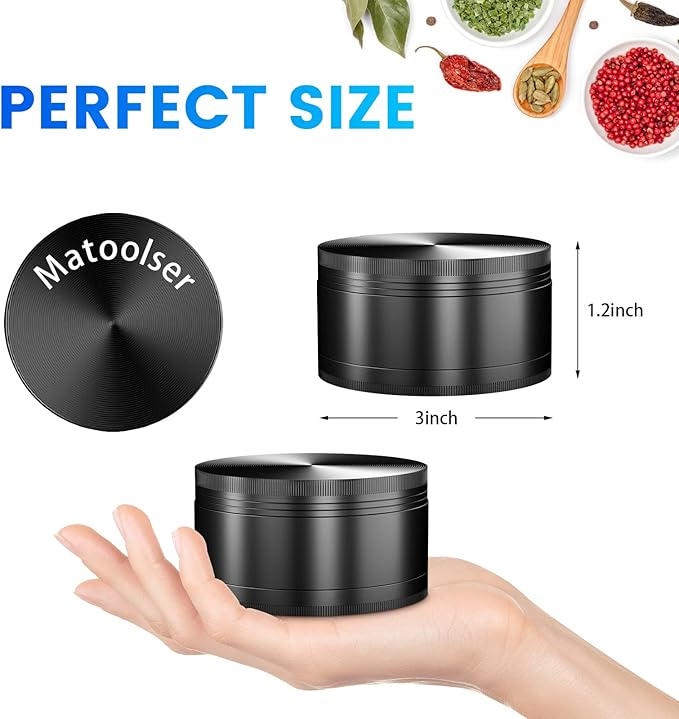Matoolser 3 Inch Spice Grinder Mills for Kitchen (Black)