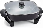 Elite Gourmet 12" x 12" x 3" Ceralast™ PFAS Free Ceramic Electric Skillet, Dishwasher Safe, Xtra Deep Dish, Rapid Heat 1200W, Black