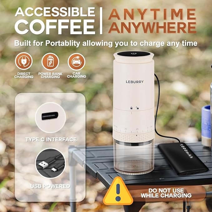 Burr Coffee Grinder - Portable Espresso Grinder with Stainless Steel Conical Mill for Travel, Camping - Cordless/Rechargeable Electric Coffee Bean Grinders with 38 Adjustable Grind Settings