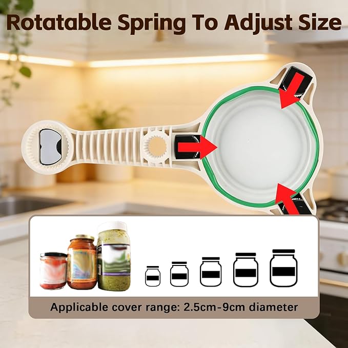2026 New 4 in 1 Jar & Bottle Openers for Seniors Stainless Steel Adjustable Lid Remover, Easy Grip Handle for Weak Hands & Arthritis, Can Opener, Fits Jars, Bottles & Cans, Gift for Seniors