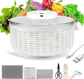 Electric Salad Spinner, 6L Lettuce Spinner Large Capacity USB Chargeble Fruit Vegetable Washer Dryer for Home Kitchen, Include Grater, Scissor, Sauce bottle, 3 Towels