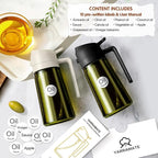 YARRAMATE 16oz/470ml 2PCS Light Blockage Dark Oil Sprayer for Cooking, 2 in 1 Olive Oil Dispenser Bottle for Kitchen, Green Glass Oil Bottle, Food-Grade Oil Mister for Air Fryer, BBQ (Black & White)