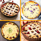 2 Pack 9.5 Inch Tart Pan Pie Pan, Heavy Duty Deep Quiche Pan with Removable Bottom, Nonstick Carbon Steel Deep-dish Round Pie Plate Tin with Oil & Dish Brush