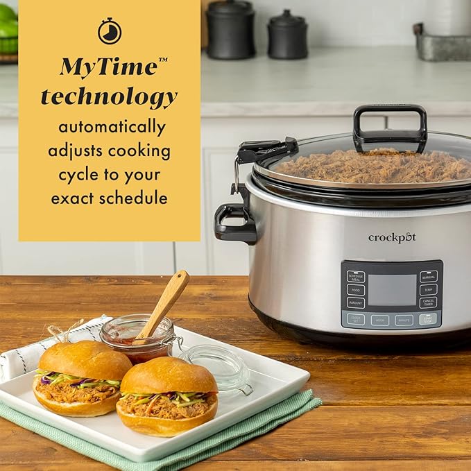 Crock-Pot 7-Quart Slow Cooker, Portable Programmable with Timer, Locking Lid, Stainless Steel; an Essential Kitchen Appliance, Perfect for Families and Gatherings