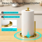 Paper Towel Holder Countertop, Standing Paper Roll Holder with Anti Slip Weighted Base, Stainless Steel Freestanding Paper Towel Holder for Kitchen, Gold
