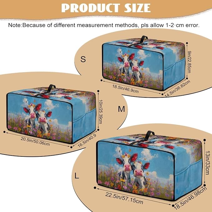 Cow Butterfly Flower Print Toaster Oven Cover, Dust-proof Heat-resistant Air Fryer Cover with Accessory Pockets, Kitchen Small Appliance Protector, (Small-14.5*18.46*9 inches)
