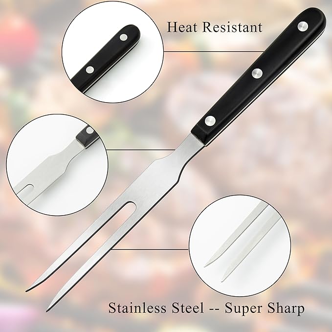 Ponpon 2Pcs Meat Forks Stainless Steel Carving Fork with Wooden Handle Barbecue Fork for Cooking Kitchen (2)