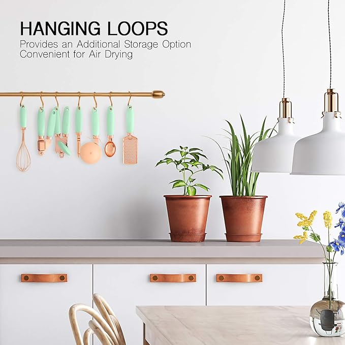 COOK WITH COLOR Kitchen Gadget Set Copper Plated Stainless Steel Utensils with Soft Touch Handles, Copper Mint, 7 Pieces