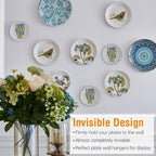 Bilillo 14 pcs Plate Hangers for The Wall, 4/6/8/10/12 Inch Invisible Plates Hangers, Stainless Steel Plate Wall Holders for Display Various Sizes with Hooks for Decorative Silver