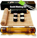 Sushi Making Kit – Clear Sushi Bazooka Roller & Bamboo Sushi Rolling Mat, Easy DIY Sushi Maker Tool Set for Beginners, Homemade Sushi Rolls for Kitchen & Party (Clear Amber)