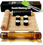 Sushi Making Kit – Clear Sushi Bazooka Roller & Bamboo Sushi Rolling Mat, Easy DIY Sushi Maker Tool Set for Beginners, Homemade Sushi Rolls for Kitchen & Party (Clear Amber)