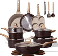 CAROTE 21 PCS Ceramic Cookware Set, Pots and Pans Set Non Stick, Pot and Pan Set with Frying Pan, Induction Ready Cooking Set for Kitchen, PFOS/PFOA/PFAS Free, Brown
