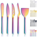 Berglander Rainbow Cheese Knife Set of 5 for All Types of Cheese, Colorful Titanium Plating Cheese Cutter Slicer Ergonomic Design for Confortable Grip and Cut, Butter Spreader Knife