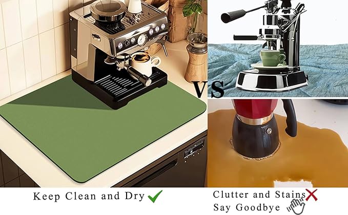 Coffee Mat for Countertops ,Coffee Bar Accessories Fit Under Coffee Maker Espresso Machine, Absorbent Hide Stain Rubber Mat for Countertop ,Dish Drying Mat for Kitchen Counter (Green, 16"x24")