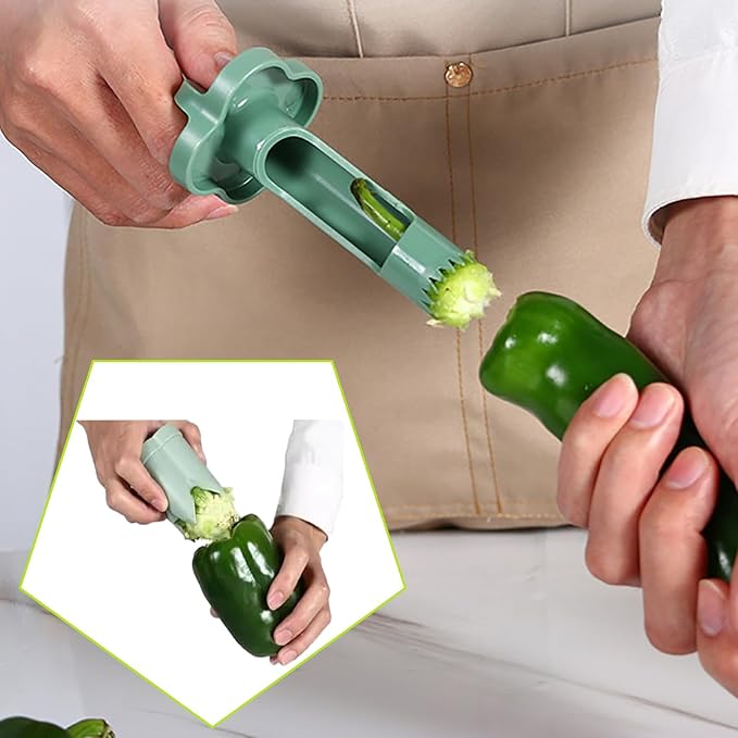 2-in-1 Pepper Corer&Seed Remover Tool-Efficient Jalapeno,Bell Pepper,and Chili Deseeder. Fruit&Vegetable Core Remover for Peppers,Tomatoes,Apples.Efficient Kitchen Gadget for Cooking Prep(1, Green)