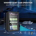 ORYMUSE 3.2 Cu.Ft Beverage Refrigerator, 130 Can Mini Fridge with Glass Door & Digital Temperature Control, Compressor Cooling Freestanding Cooler for Soda, Beer, Wine, Home, Office & Bar - Black