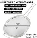 7.87" Fine Mesh Strainer Set with Sturdy Handle, Stainless Steel Sieve Flour Sifter, Kitchen Metal Colander for Rice, Quinoa, Pasta, Fruit, 2 Pack