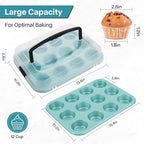 Blue 12-Cup Muffin Pan with Lid, 2-Pack Metal Cupcake Pan with Handle, Portable Blue Muffin Pans Nonstick 12 with Cover Ideal for Easy Carrying, Holiday, Party and Travel