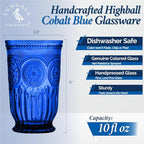 Yungala Cobalt Blue Highball Glasses set of 6 tall drinking glasses for tablesetting with cobalt blue glassware dishwasher friendly made without lead