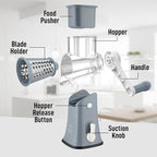 Zulay Kitchen Rotary Cheese Grater 5 Blade Cheese Shredder - Manual Hand Crank Cheese Grater With Reinforced Suction & 5 Interchangeable Drums - Easy to Use, Vegetable Chopper Round Mandoline Slicer