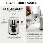 Knife Sharpener for Kitchen Knives, 3-Stage Suction Cup Sharpening Tool for Straight and Serrated Blades, Scissors Sharpener with Auto-Adjust Angle, Safe One-Handed Chef Knife Accessories