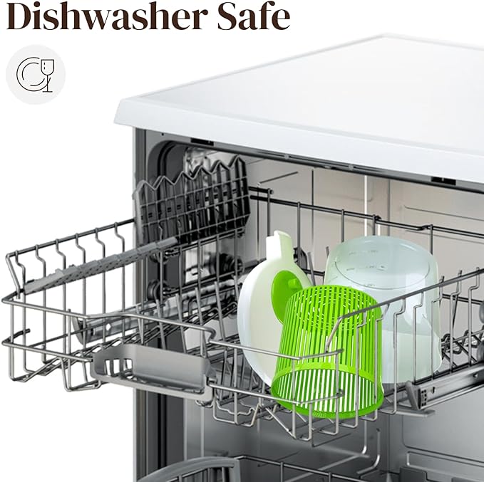 Cooler Kitchen Small Salad Spinner — Mini Lettuce Spinner and Dryer with Measuring Cup Bowl — Compact Veggie & Fruit Washer, Salad Dryer Spinner — Dishwasher Safe, BPA-Free