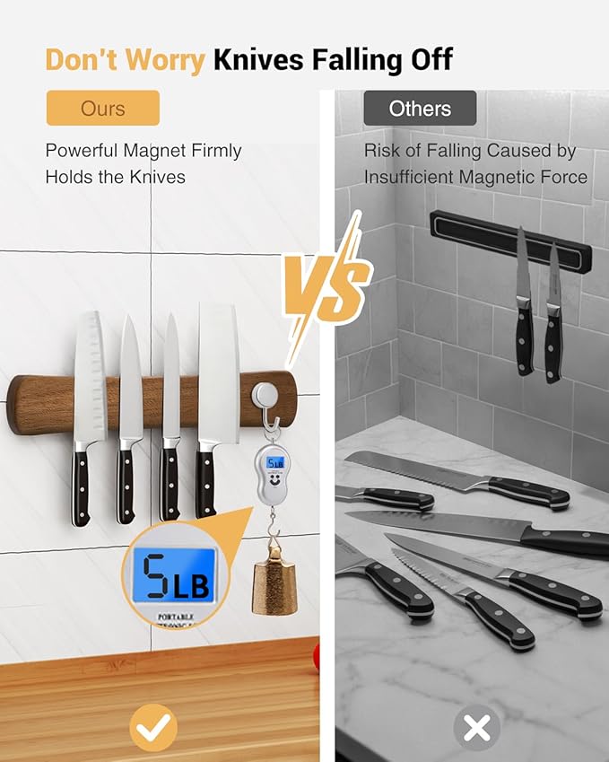 Swaitee Magnetic Knife Holder for Wall, 12 Inch Wood Strong Magnetic Knife Strip, Small Kitchen Storage Space Savers, Rv Apartment Farmhouse Accessories Organizer, Housewarming Gifts for New Home