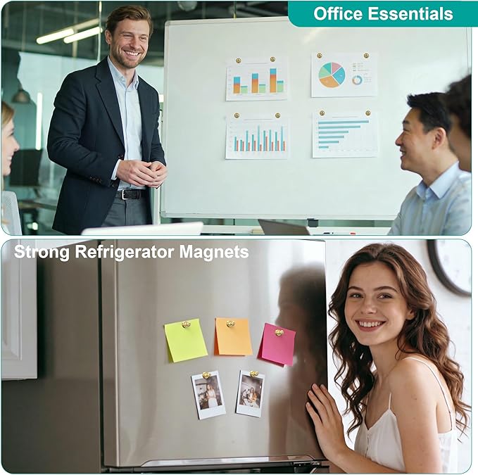 Tiergrade Metallic Magnets, Refrigerator Magnets, 40 Pack Gold Magnetic Push Pins, Strong Fridge Magnets, Multi-use Whiteboard Magnets Perfect for Kitchen Office Classroom